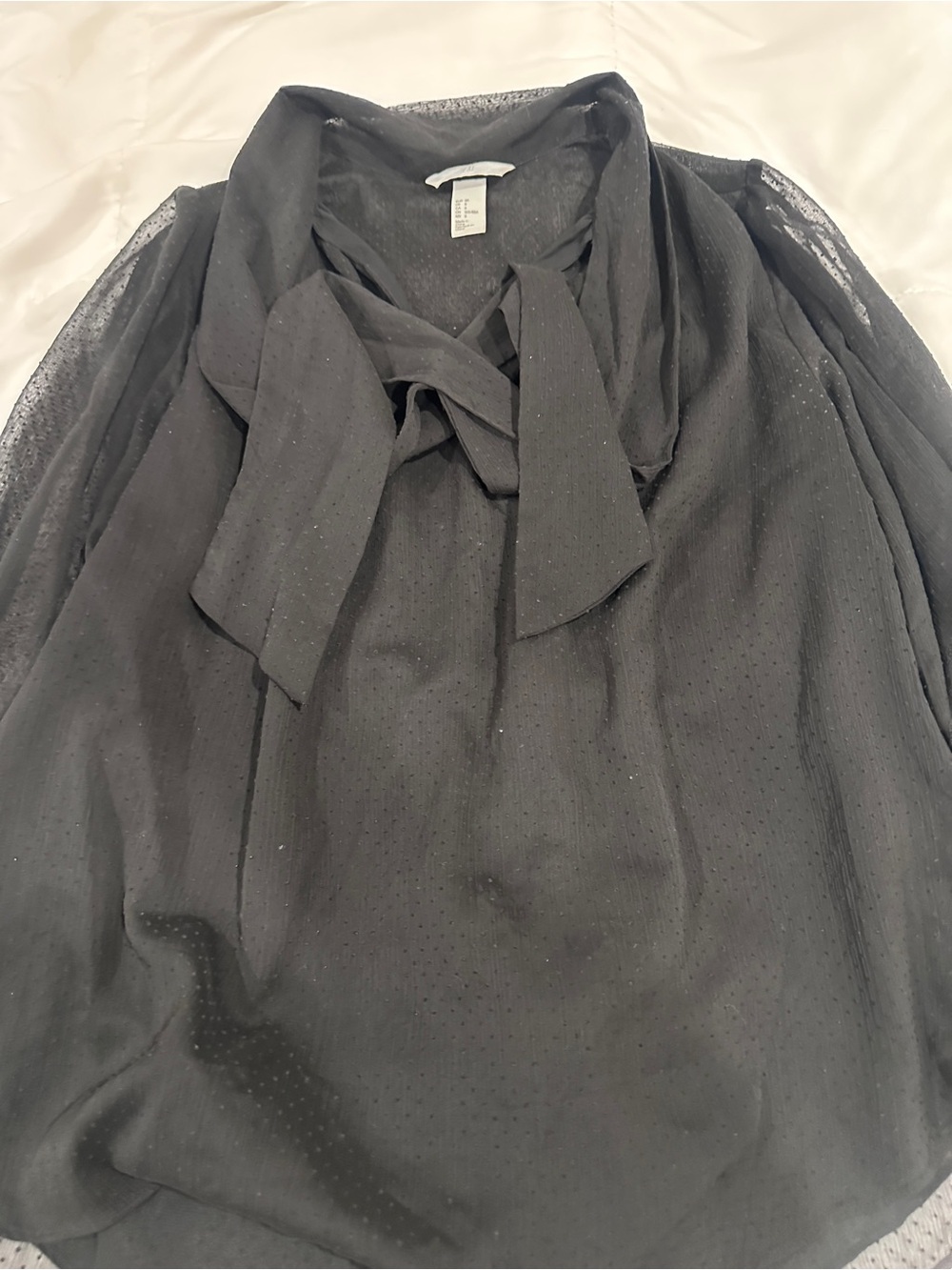H&M Black Sheer Tie-Neck Blouse